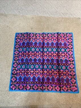 Vintage Fancy Pure Silk Geometric Mod Psychedelic Square Scarf 28” India